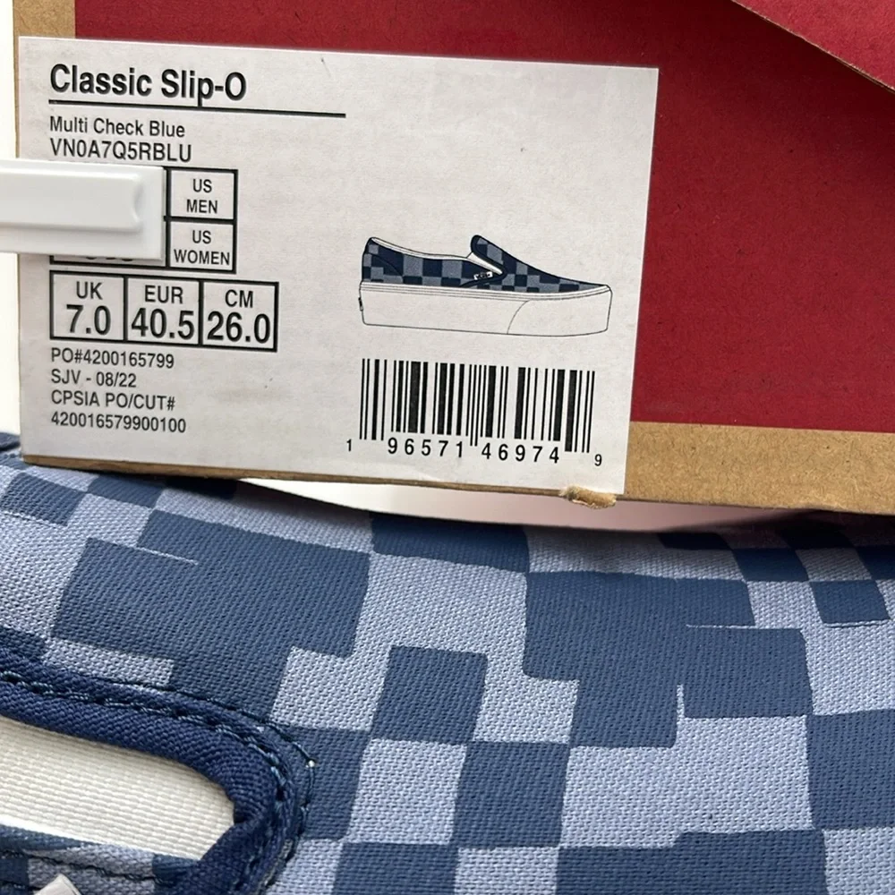 Vans WMNS Blue Checkered Classic Slip-On Sneakers Platforms Multi Check Blue
